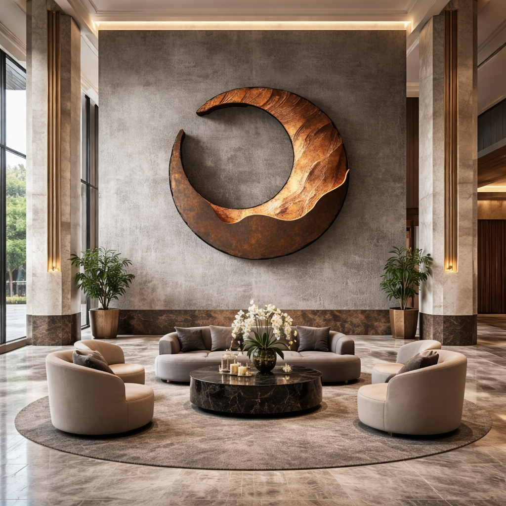 Large Solid Wood Crescent Wall Sculpture for Modern Living Rooms