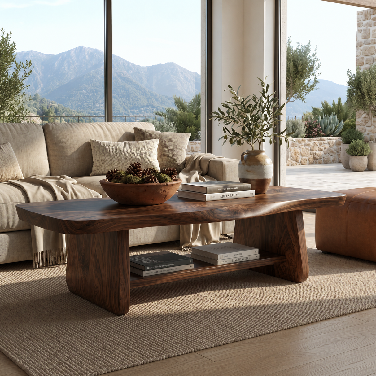 Solid Wood Coffee Table with Tapered Legs and Open Shelf