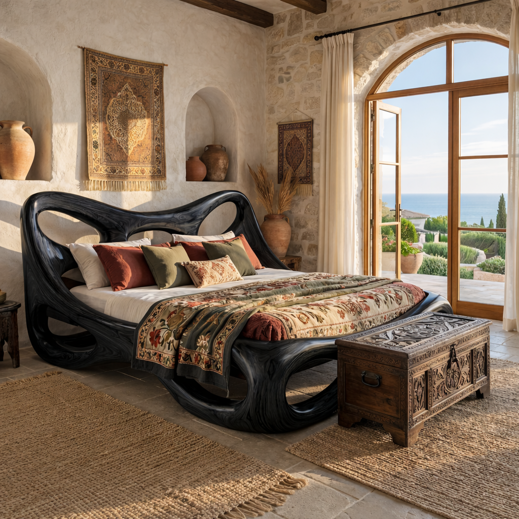 Handcrafted Solid Wood Organic Bed Frame with Sculptural Hollow Form Design