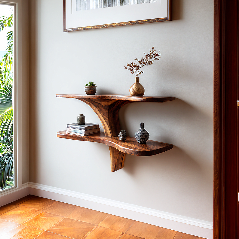 Handcrafted Solid Wood T-Shape Floating Wall Shelf
