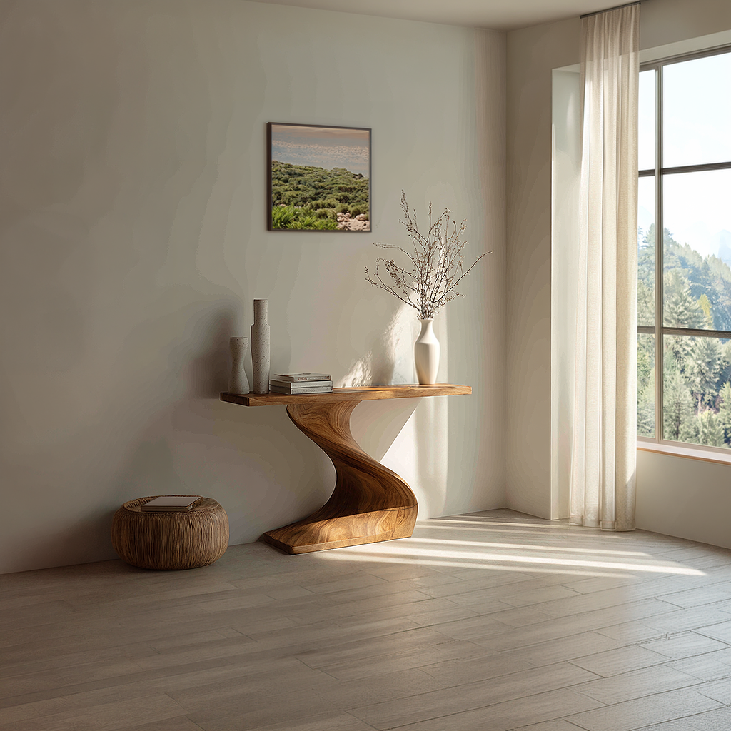 Sculpted Solid Wood Hallway Table for Organic Modern Interiors