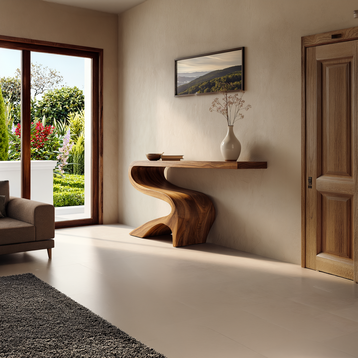 Curved Solid Wood Console Table for Mediterranean Style Interiors
