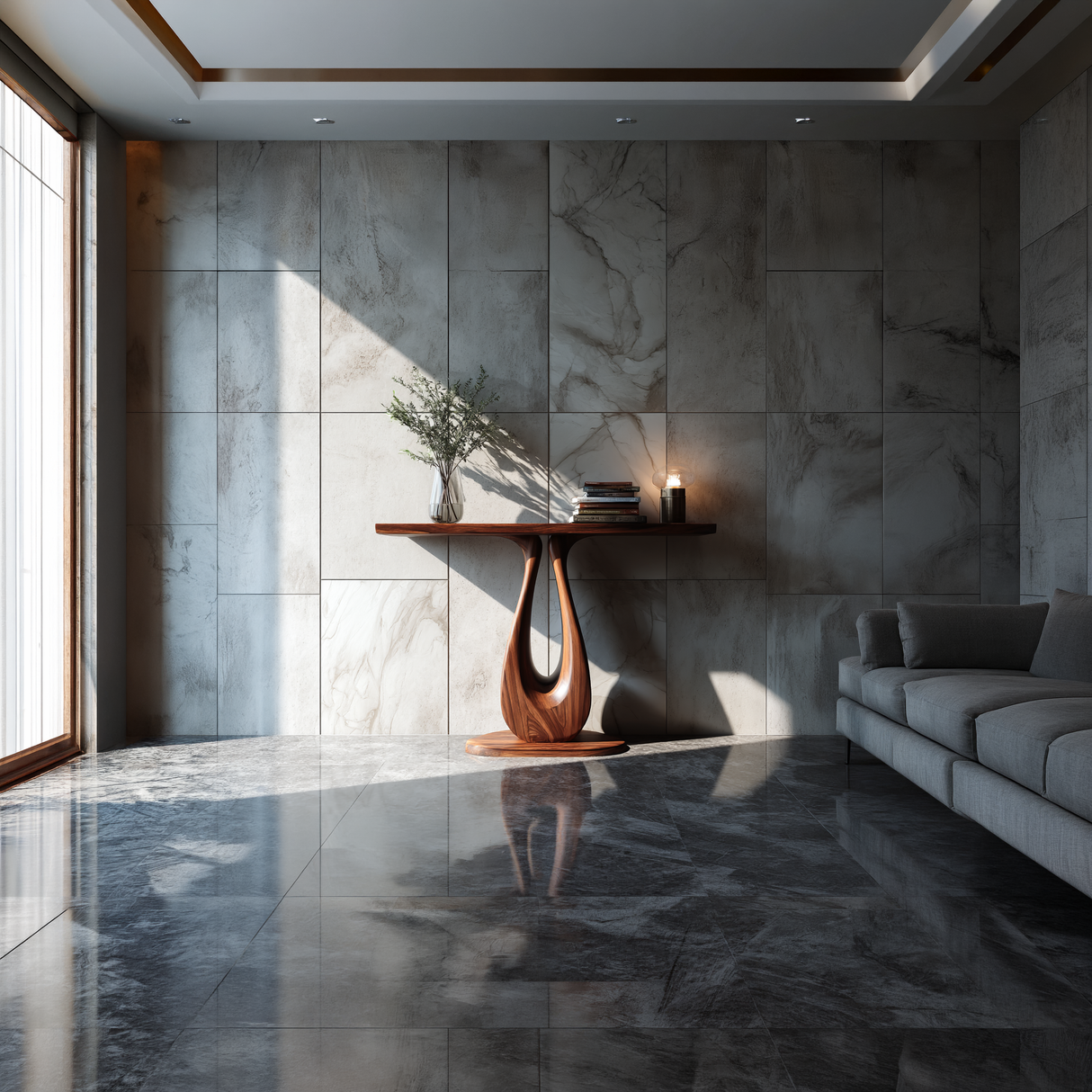 Sculptural Solid Wood Console Table with U-Shaped Pedestal Base