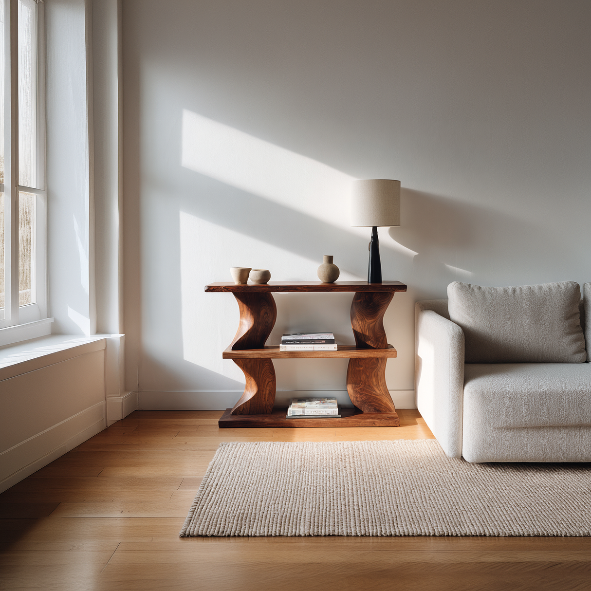 Solid Wood Console Table with Curved Sculptural Legs