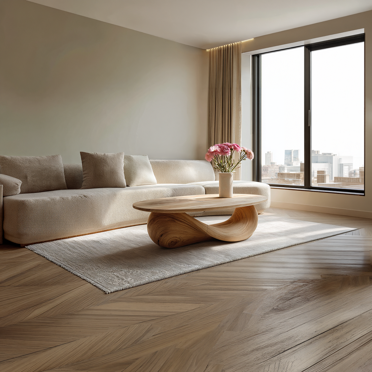 Organic Solid Wood Coffee Table Sculpted Loop Base