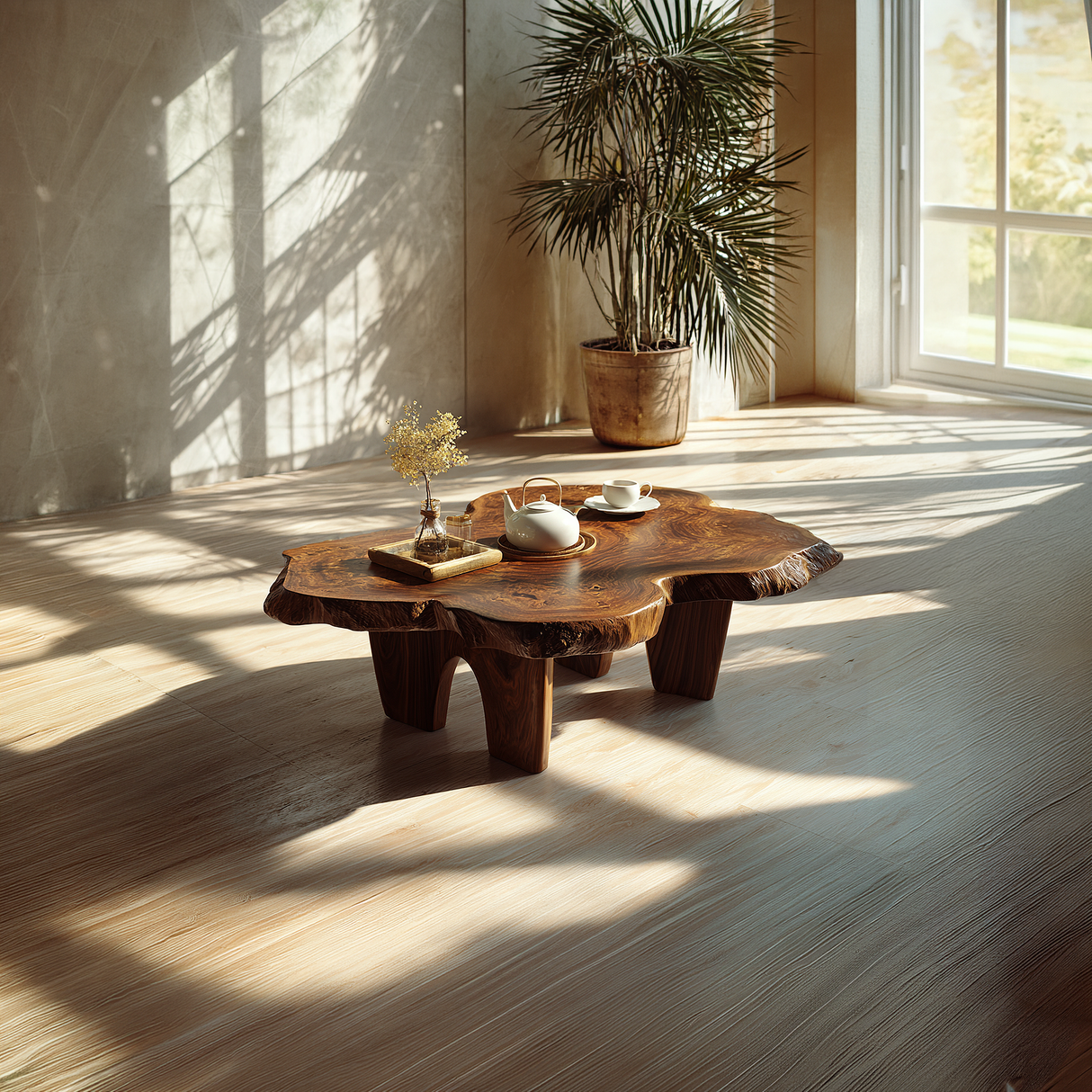 Rustic Live Edge Solid Wood Coffee Table for Loft