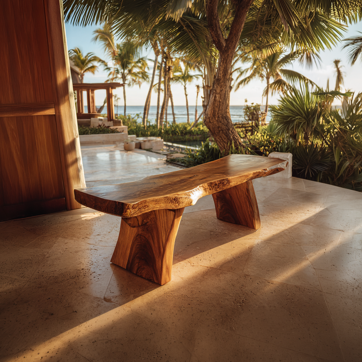Live Edge Solid Wood Bench Sculptural Organic Modern Seating