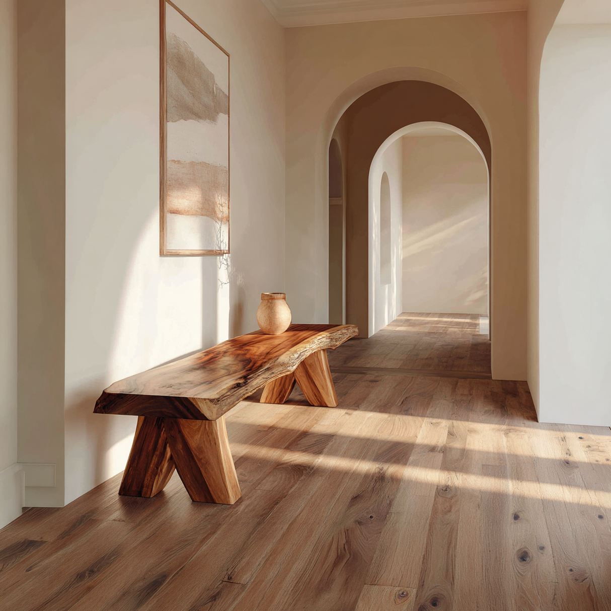 Handcrafted Live Edge Wood Bench Organic Modern Entryway Seating