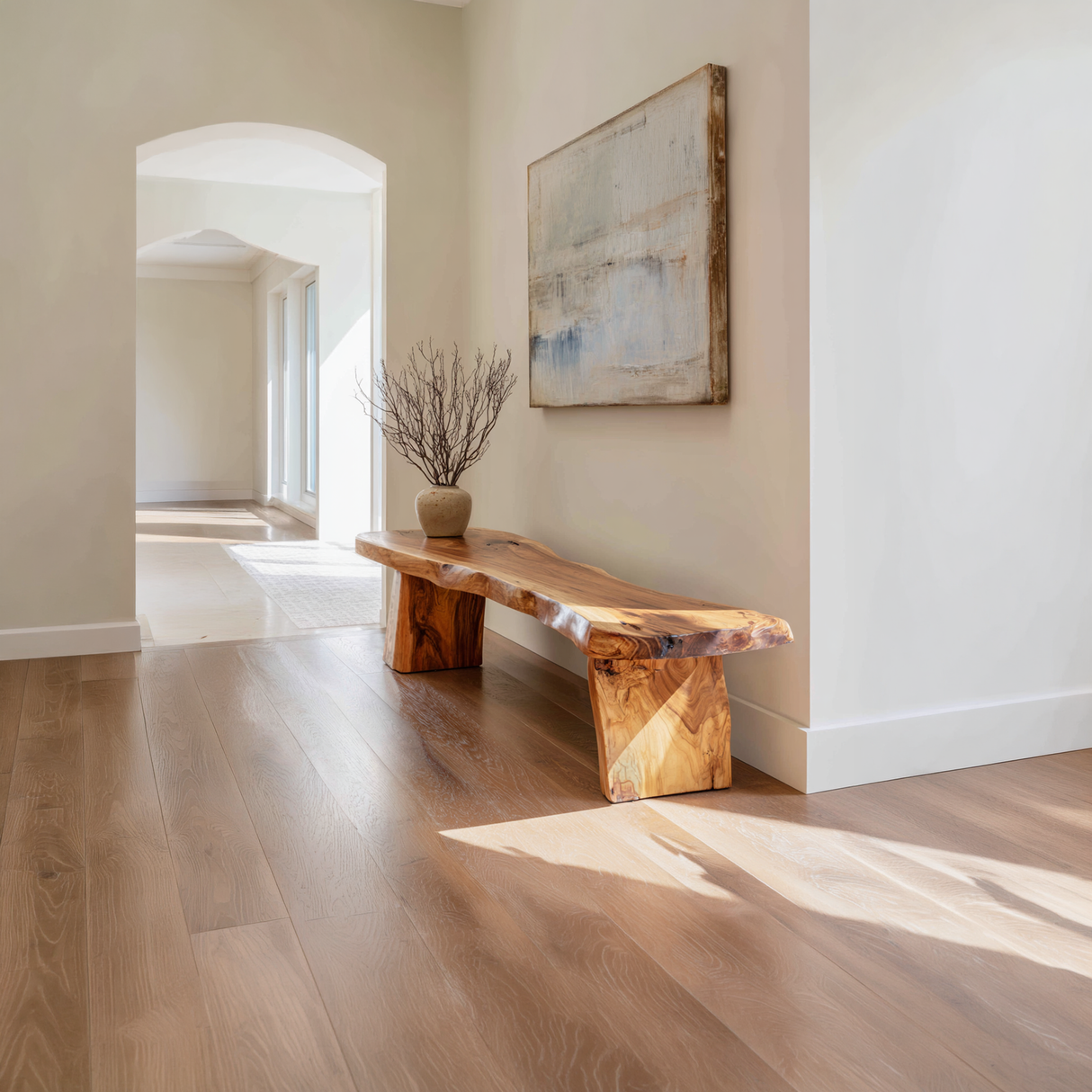 Natural Live Edge Wood Bench Handcrafted Organic Modern Hallway Seat