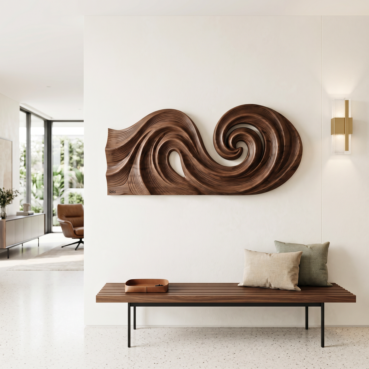 Double Spiral Flow Wood Wall Sculpture