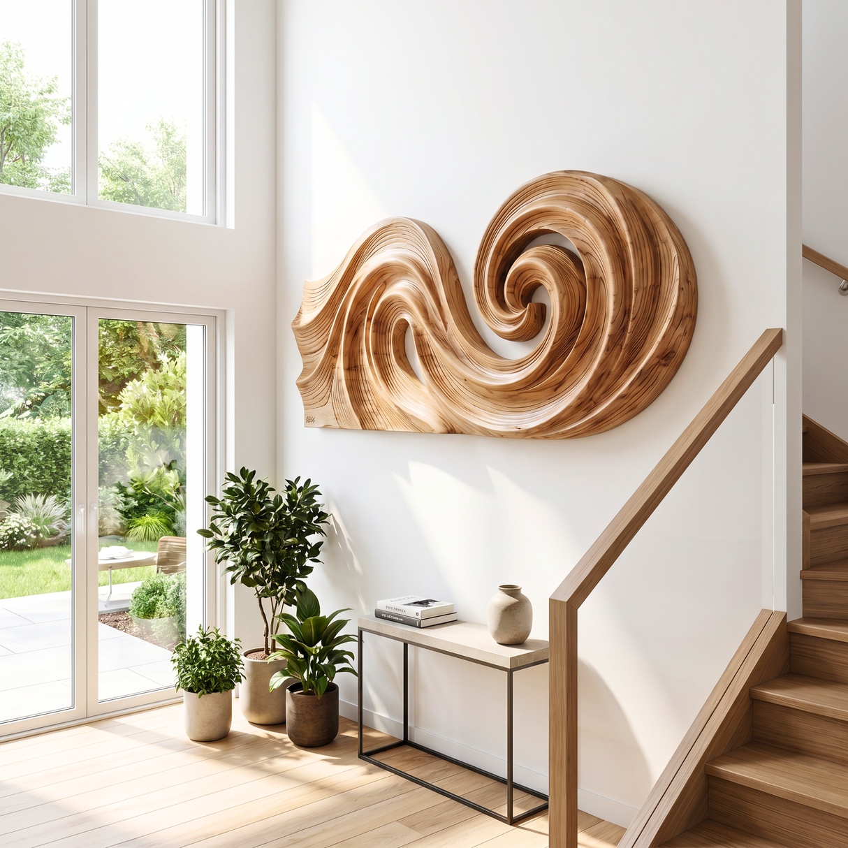 Double Spiral Flow Wood Wall Sculpture