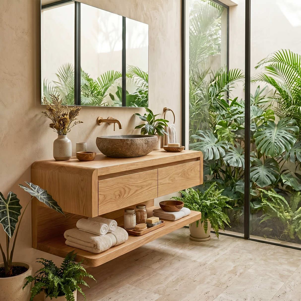 Floating Bathroom Vanity with Seamless Curved Frame