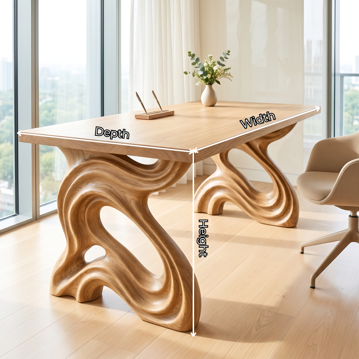 Organic Solid Wood Desk with Sculptural Loop Legs