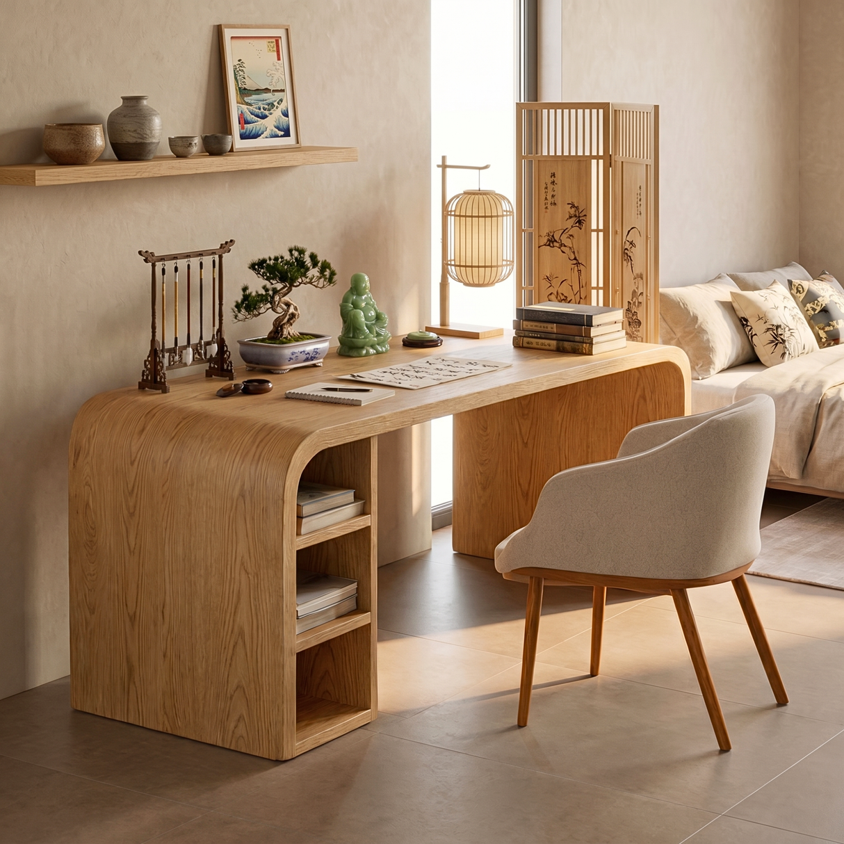 Minimalist Solid Wood Writing Desk with Rounded Modern Form