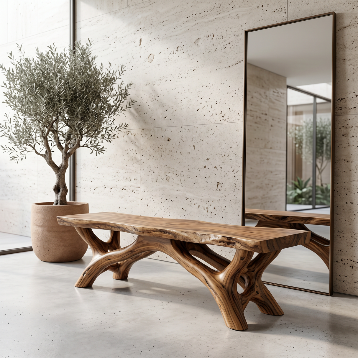 Garden Bench Solid Wood with Branch Sculptural Legs for Outdoor Seating