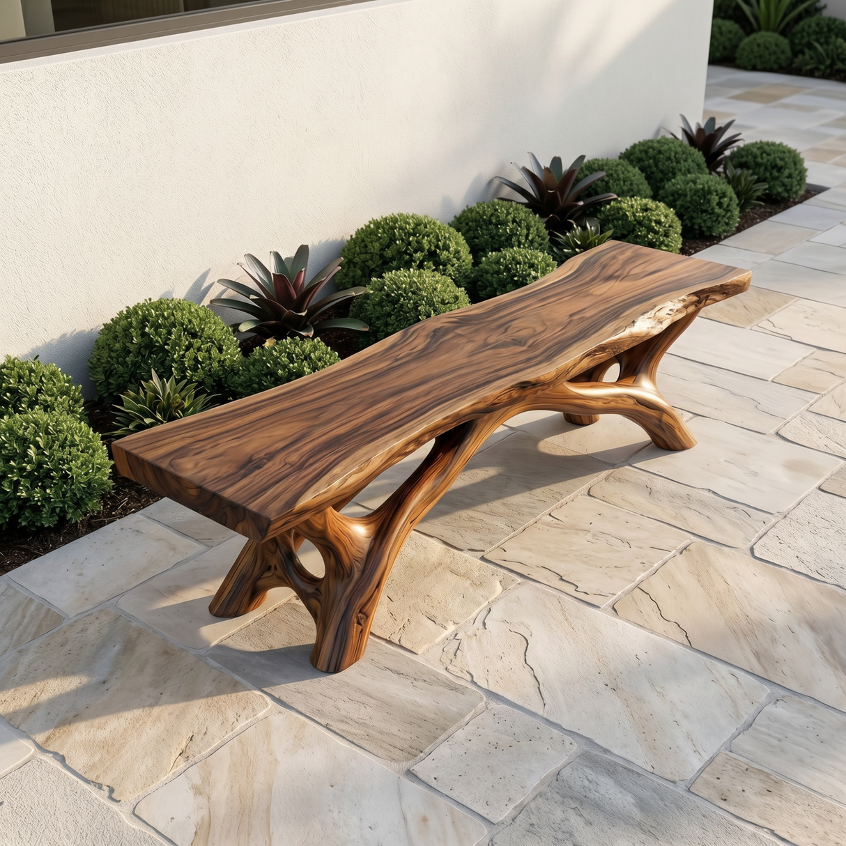 Garden Bench Solid Wood with Branch Sculptural Legs for Outdoor Seating