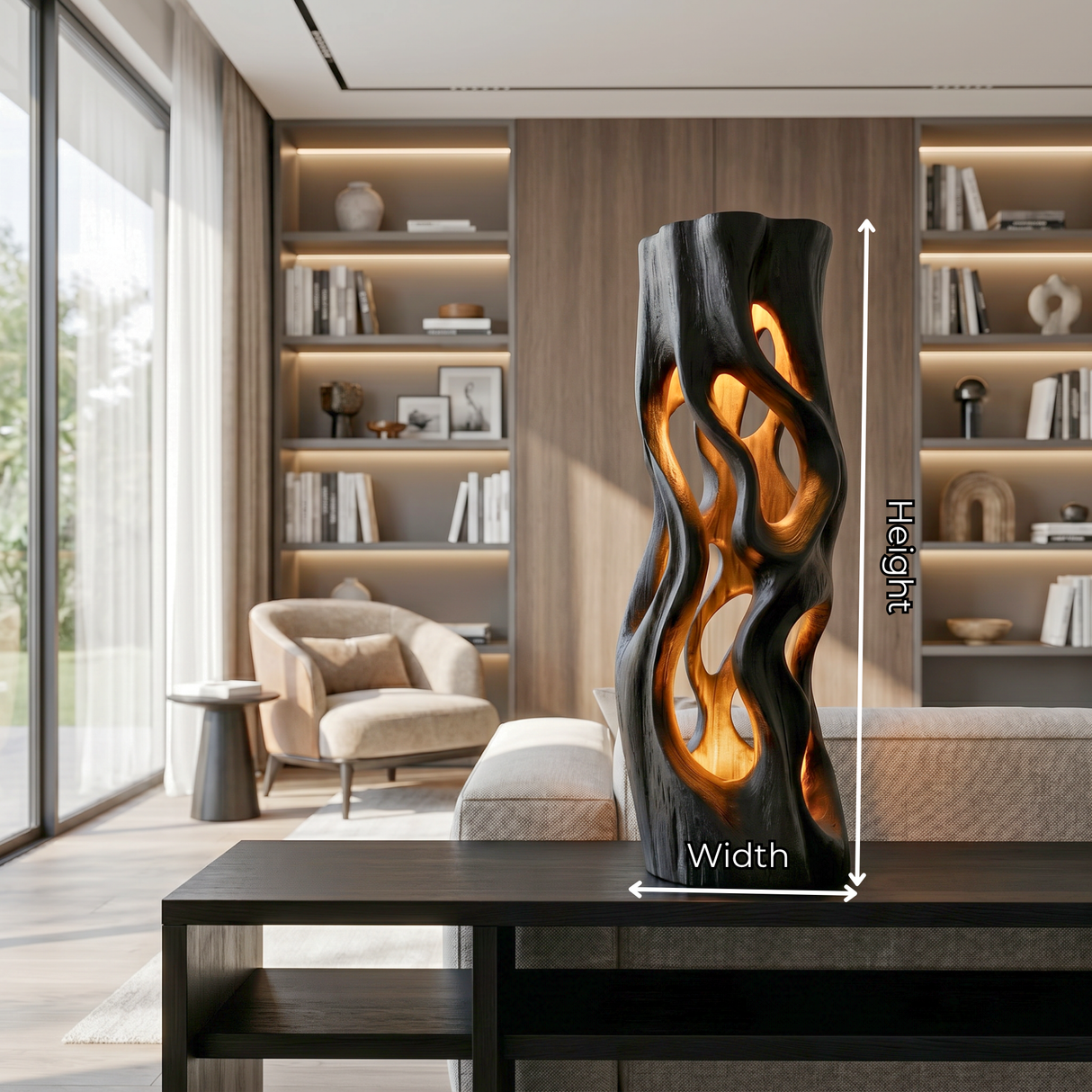 Flowing Cutout Wood Table Lamp with Warm Inner Glow