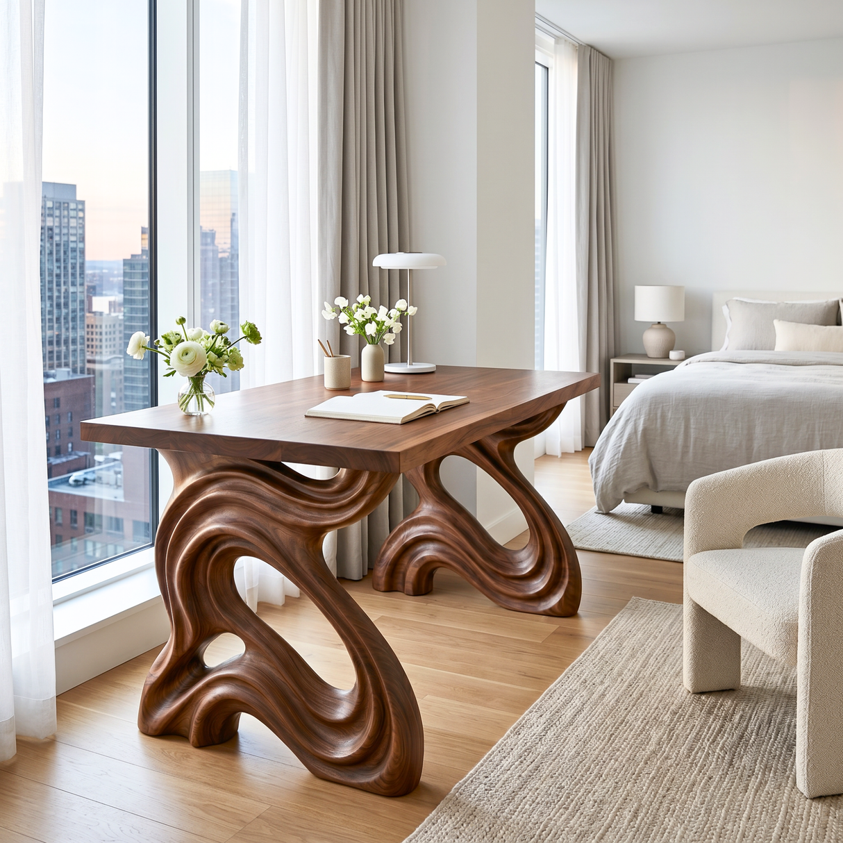 Organic Solid Wood Desk with Sculptural Loop Legs