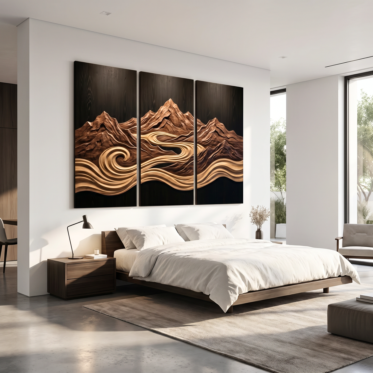 Mountain River Triptych Wood Wall Sculpture