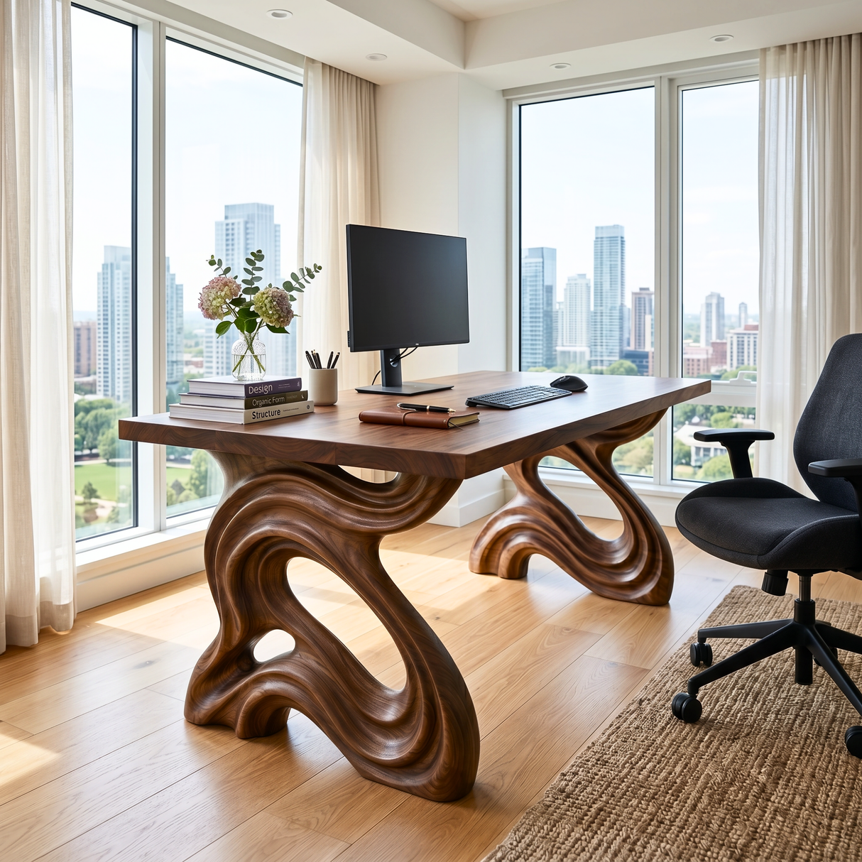 Organic Solid Wood Desk with Sculptural Loop Legs