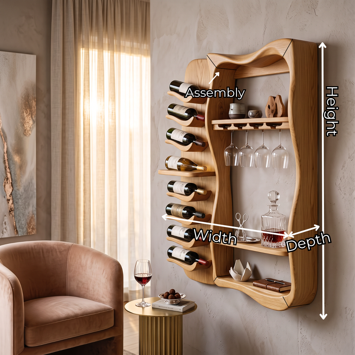 Wall Mounted Wine Rack Solid Wood with Vertical Bottle Cradles for Home Bar
