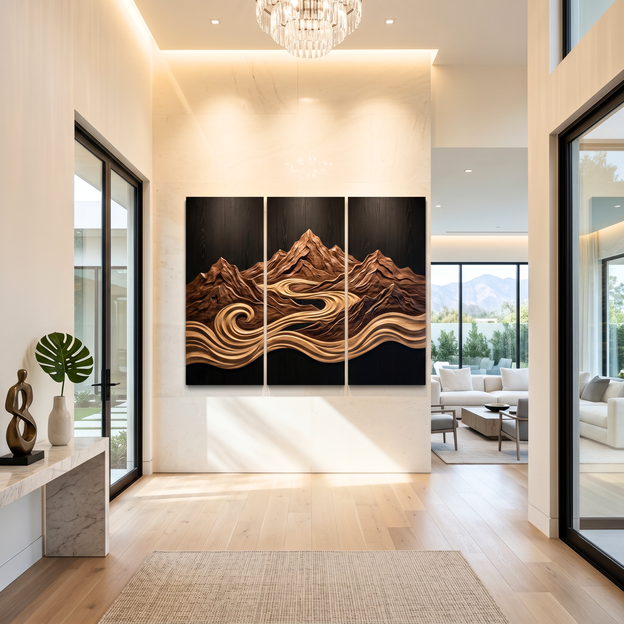 Mountain River Triptych Wood Wall Sculpture