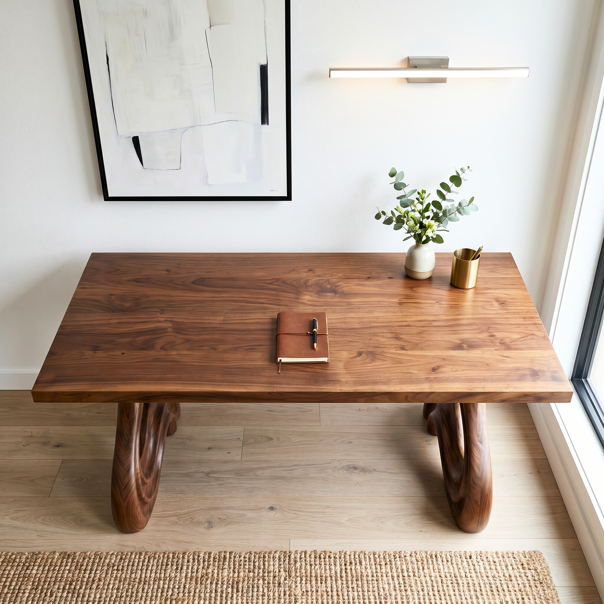 Organic Solid Wood Desk with Sculptural Loop Legs