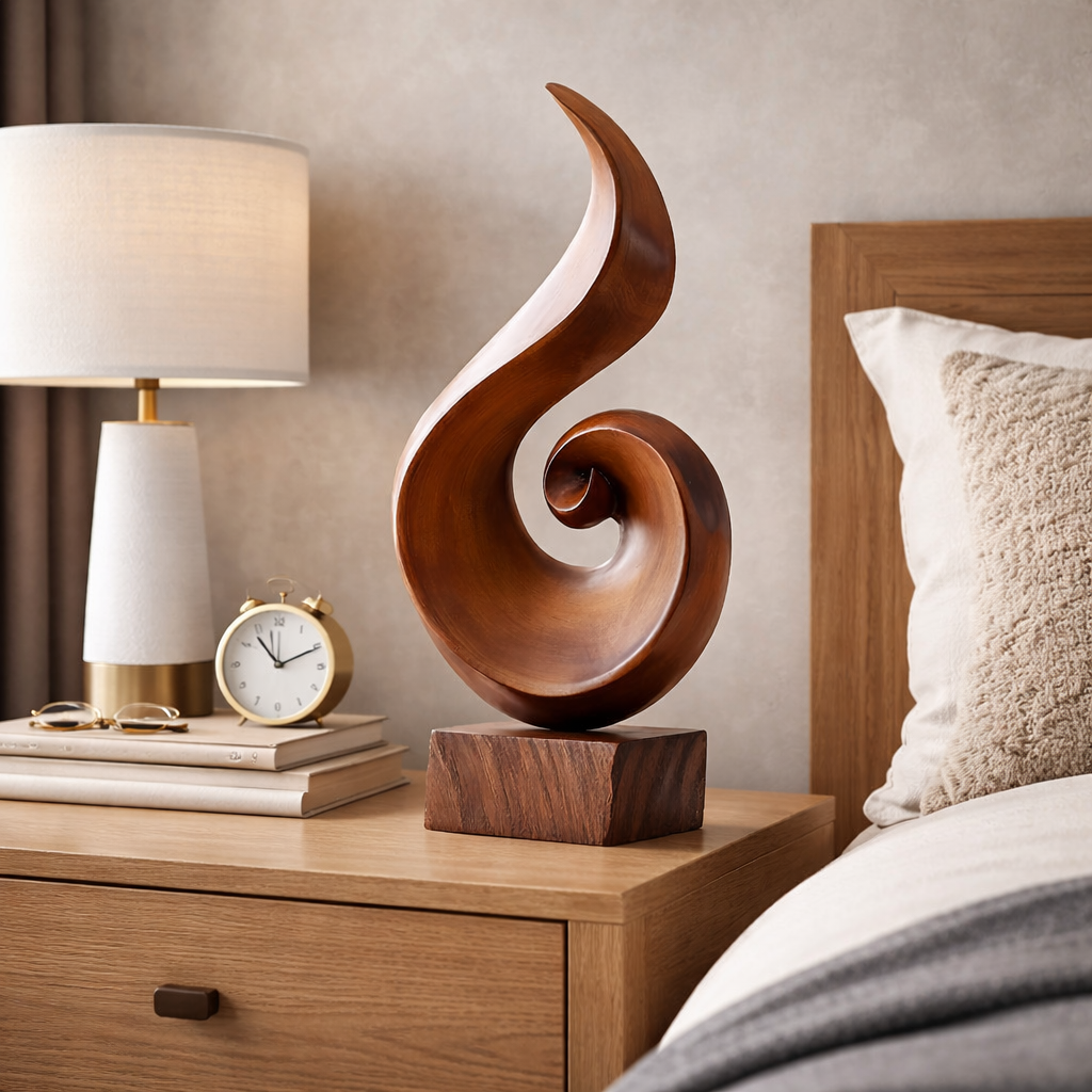Abstract Spiral Wood Sculpture Modern Office Table Decor