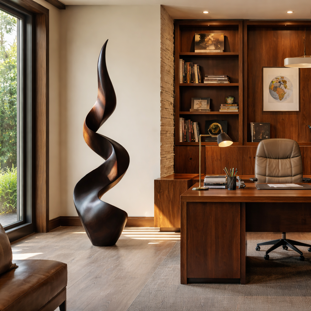 Tall Sculptural Solid Wood Spiral Floor Art for Modern Interiors