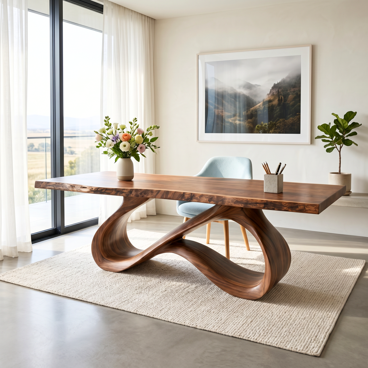 Organic Solid Wood Desk with Infinity Loop Sculptural Base