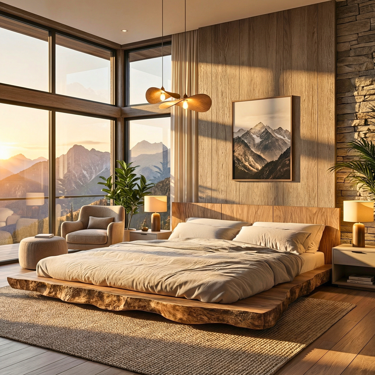 Solid Wood Platform Bed for Modern Bedroom