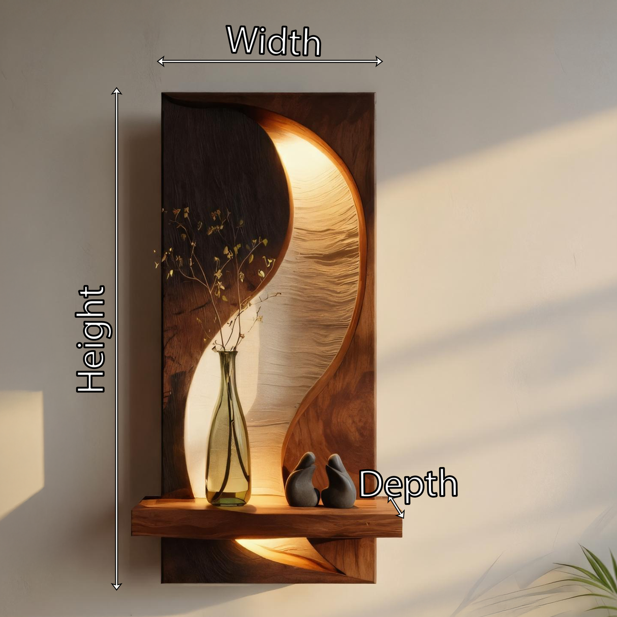 Illuminated Solid Wood Wall Panel with Floating Shelf