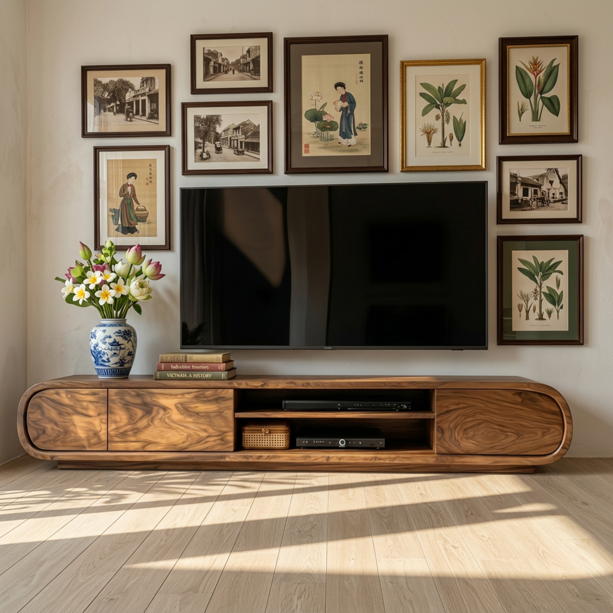 Solid Wood TV Stand Storage Media Console Organic Modern Entertainment Unit