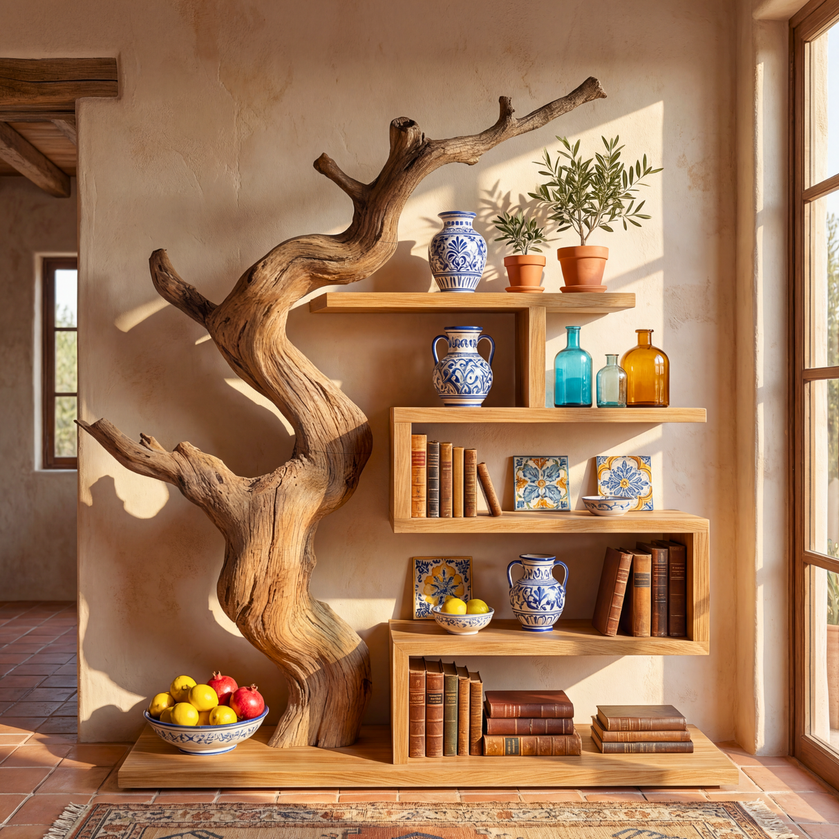 Sculptural Bookshelf with Organic Tree Form Modern Display Shelf