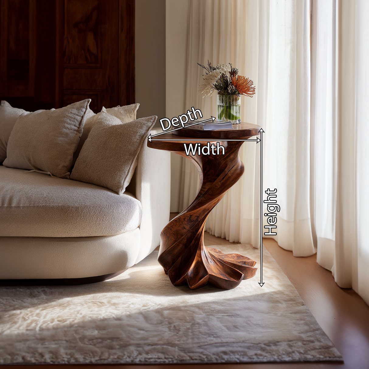 Hand-Carved Twisted Solid Wood Accent Table