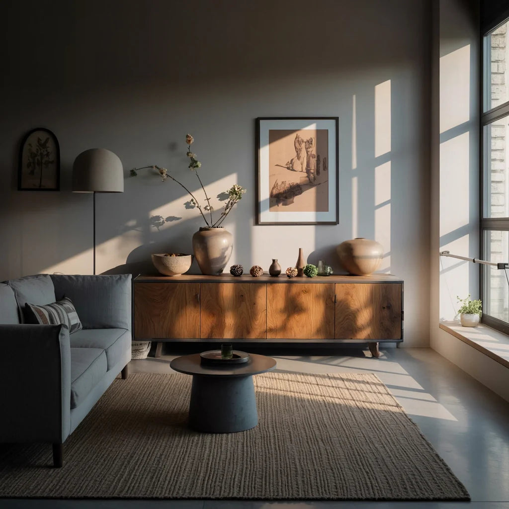 Handcrafted Solid Wood Console Cabinet with Organic Modern Silhouette