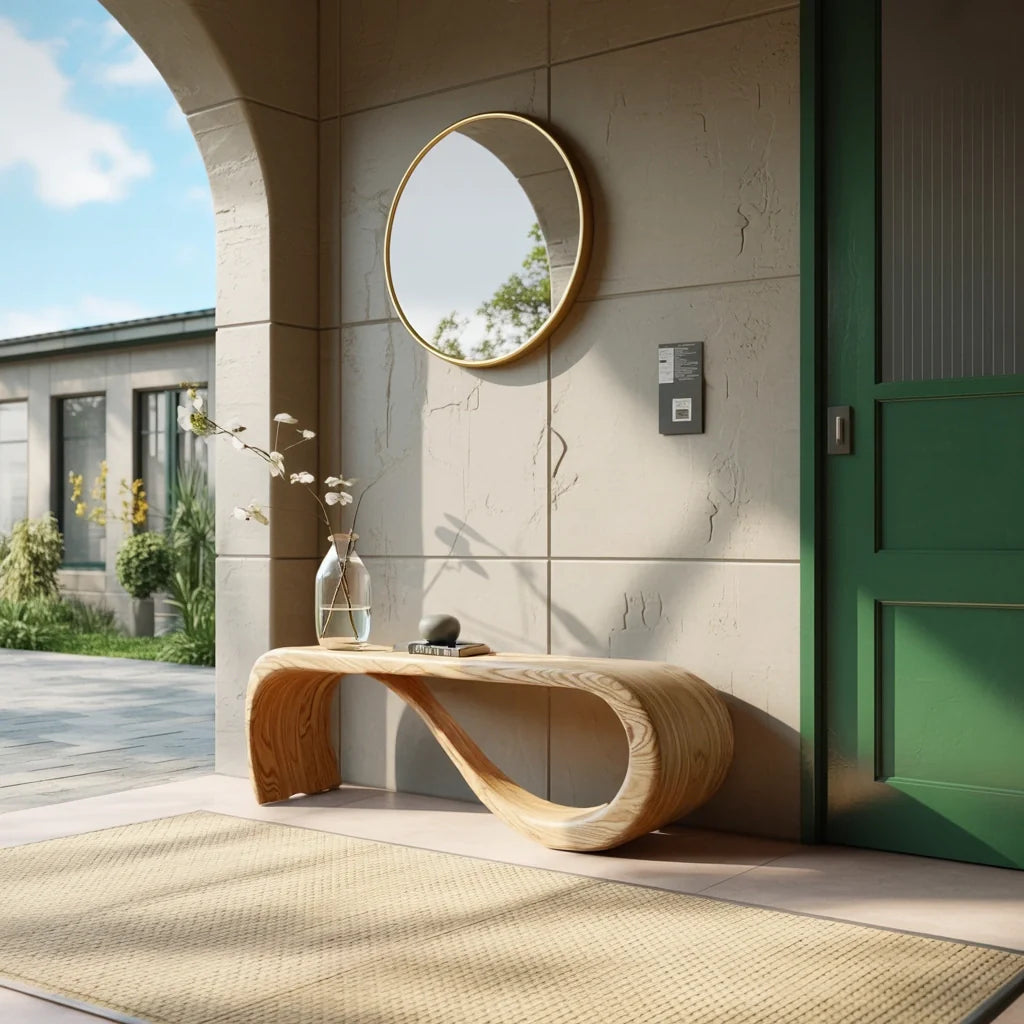 Organic Loop Solid Wood Console Table with Sculptural Curved Base