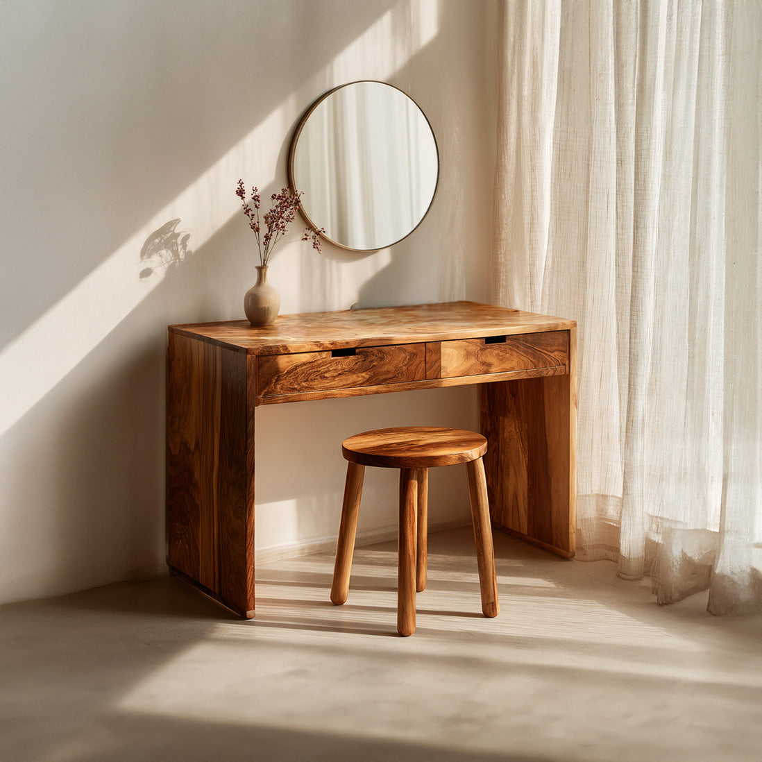 Solid Wood Vanity Table with Drawers for Warm Minimalist Interiors