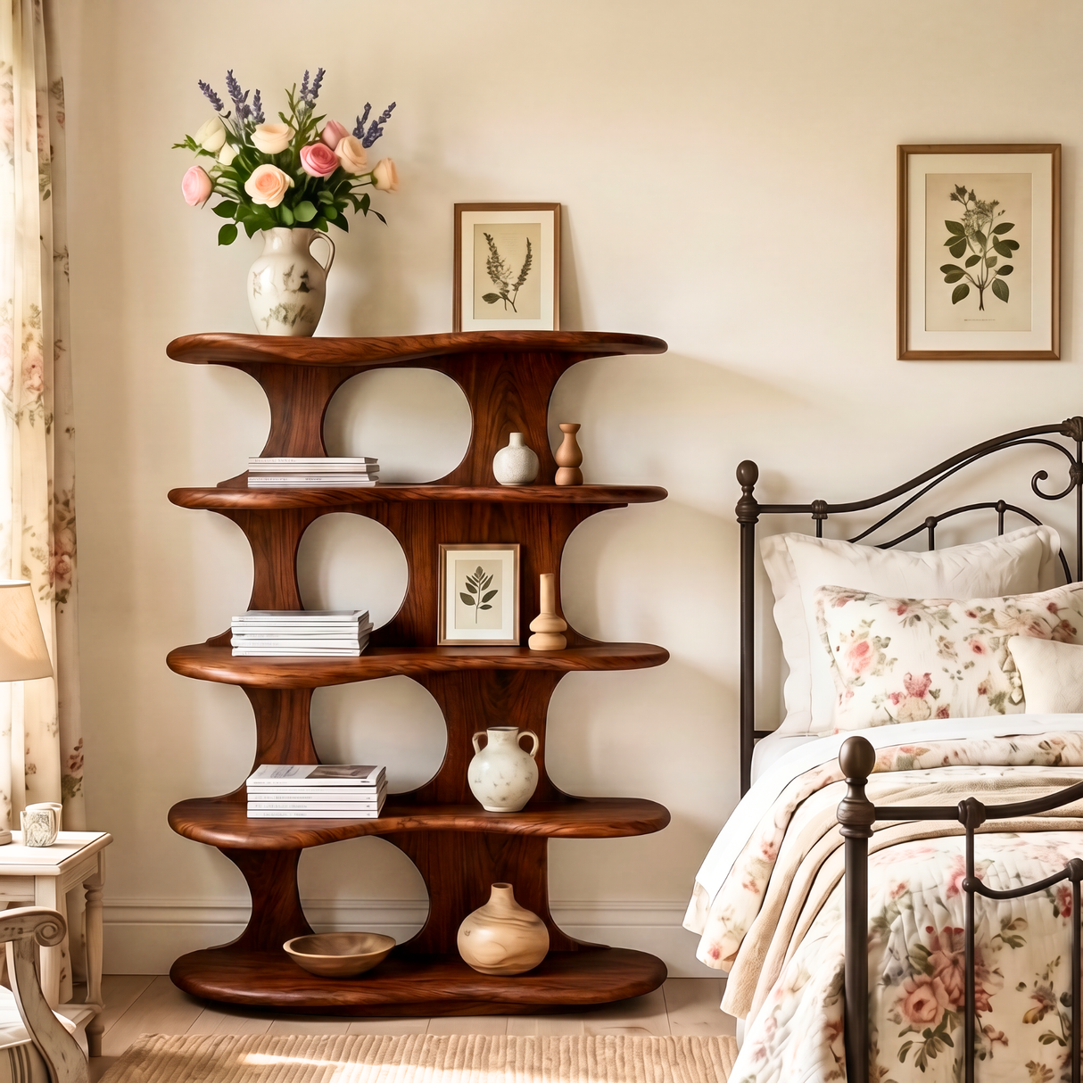 Handmade Wooden Bookshelf Artistic Display Shelf