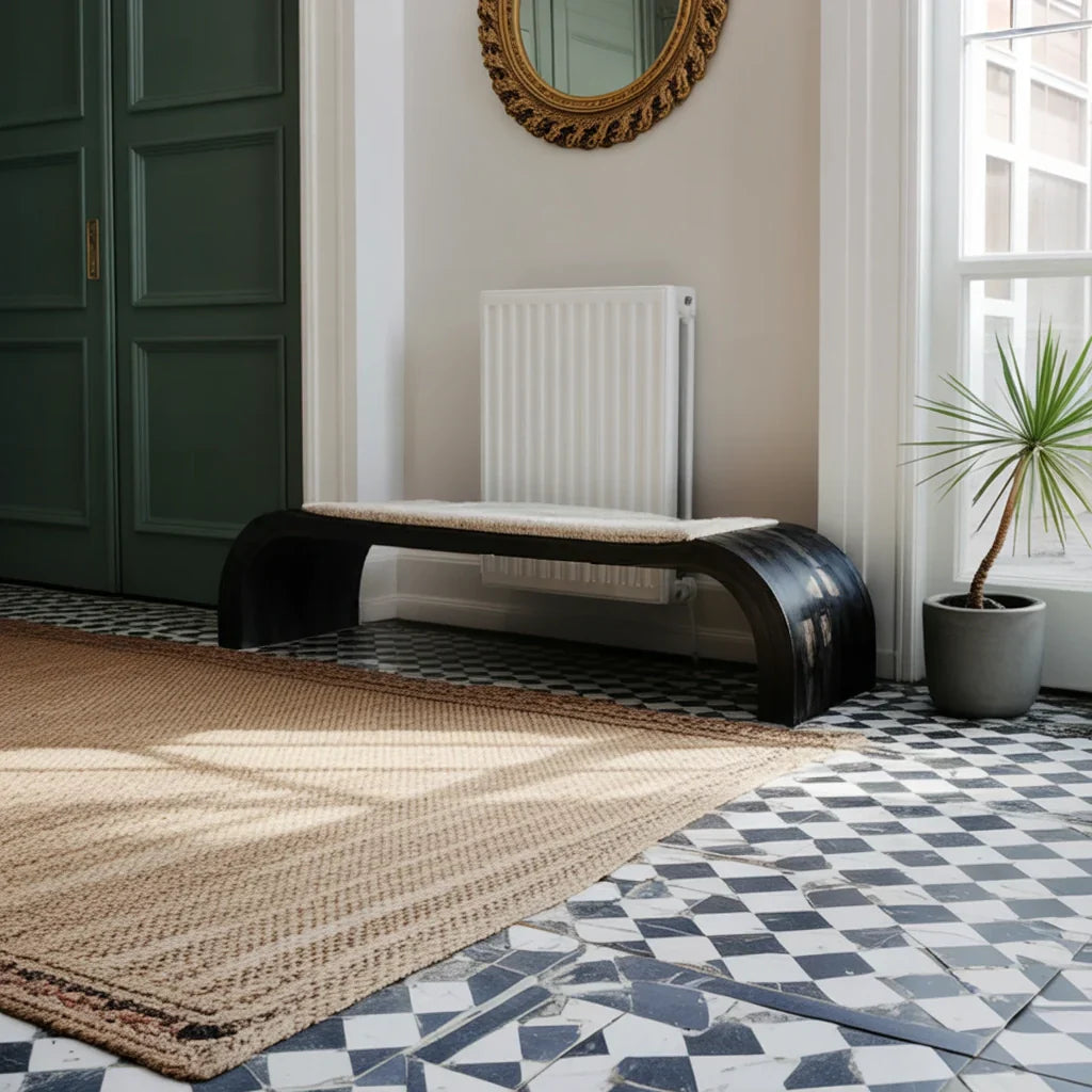 Curved Solid Wood Bench with Sculptural Profile for Modern Entryway