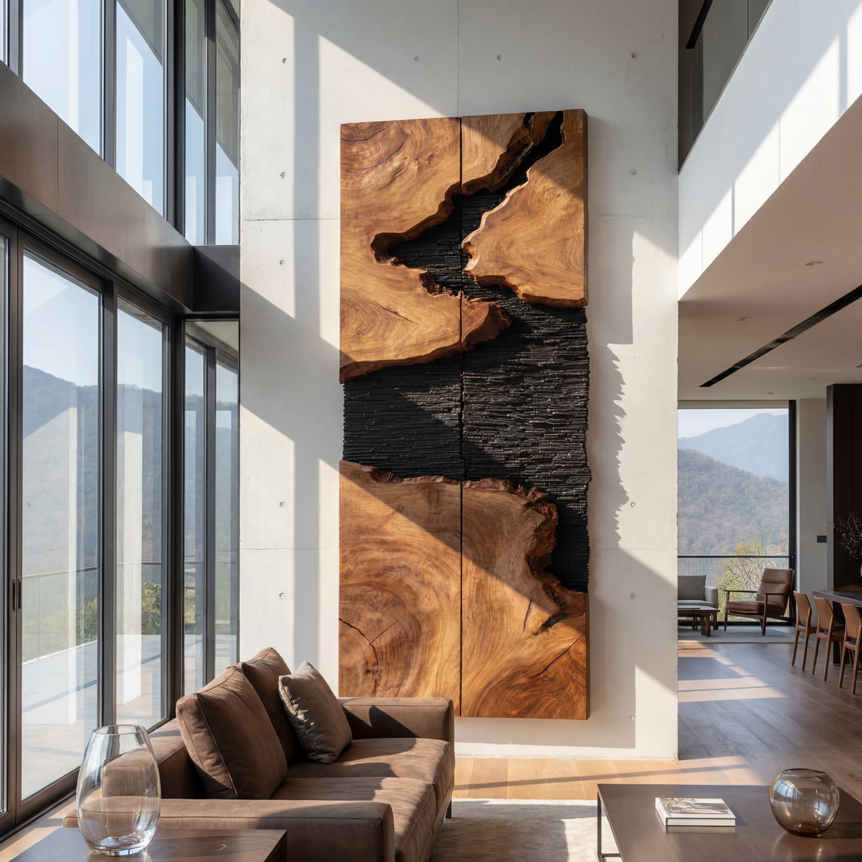Monolith Rift Solid Wood Wall Sculpture Vertical Organic Modern Statement Art Panel