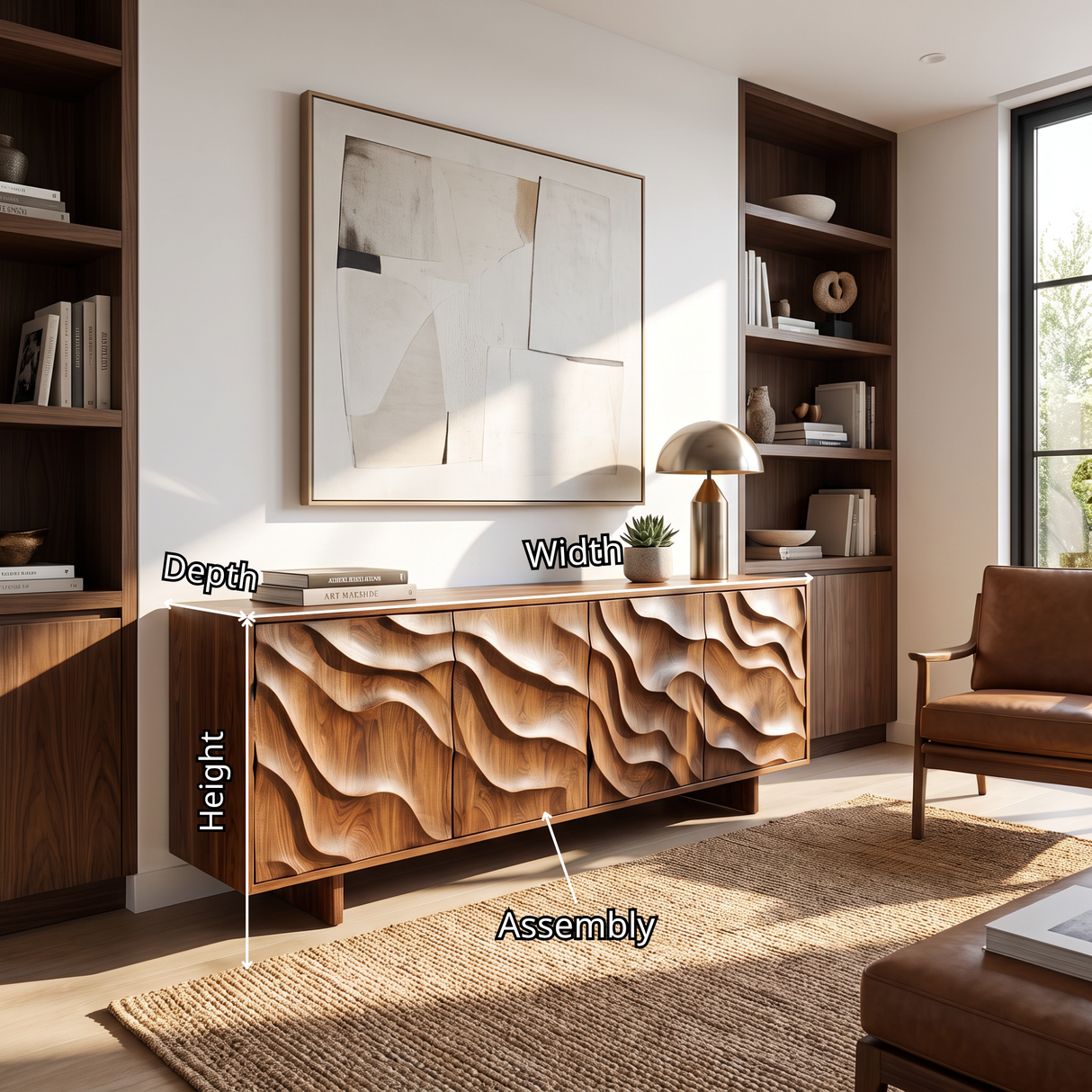 Sideboard Solid Wood with Sculptural Layered Wave Doors
