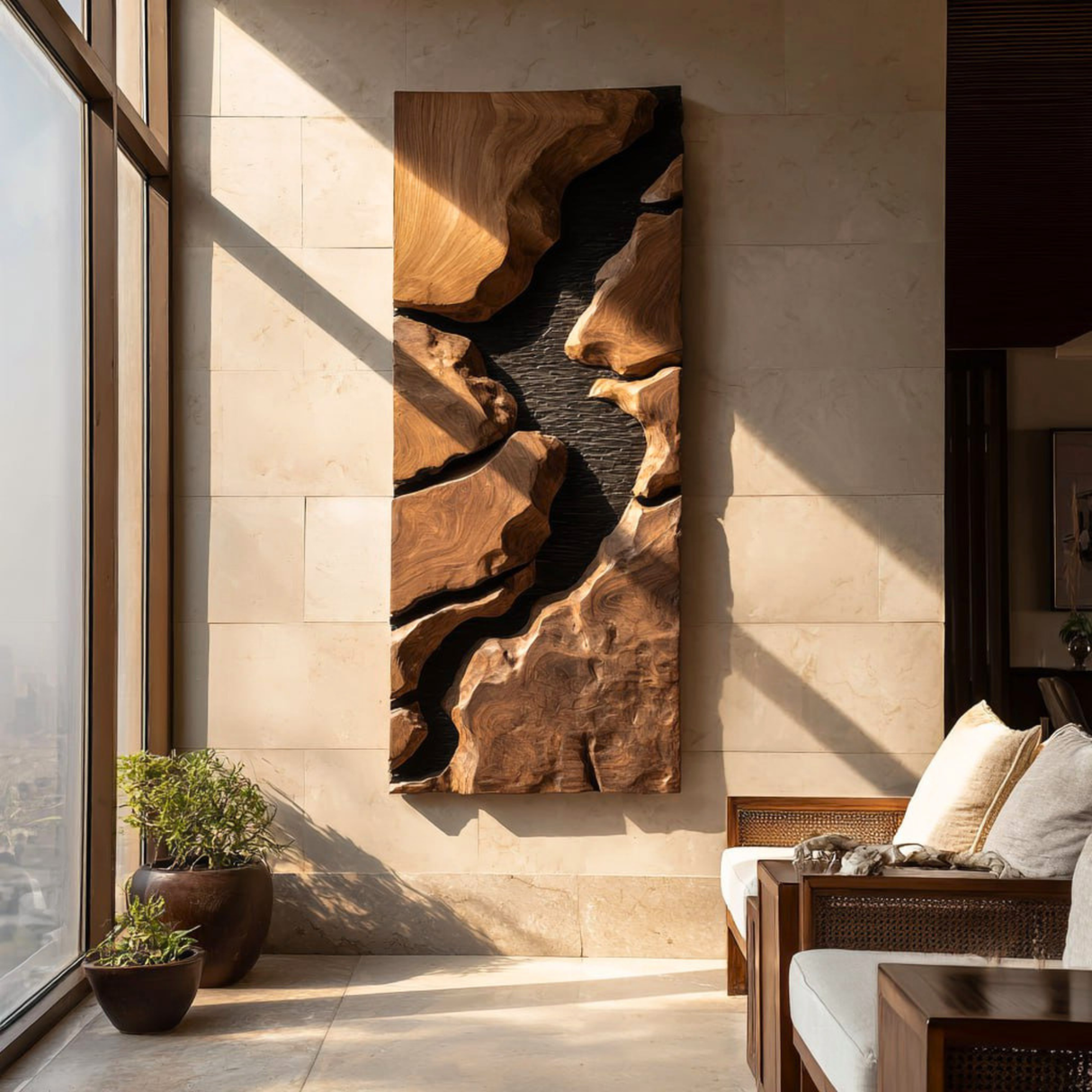 Canyon Rift Solid Wood Wall Sculpture Vertical Organic Modern Statement Art Panel