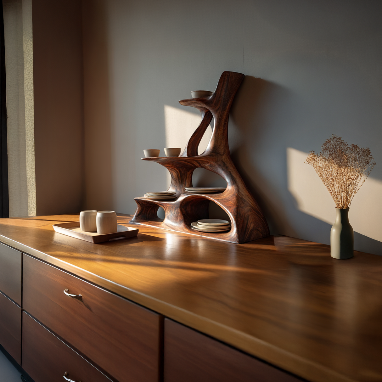 Organic Sculptural Solid Wood Display Shelf Stand
