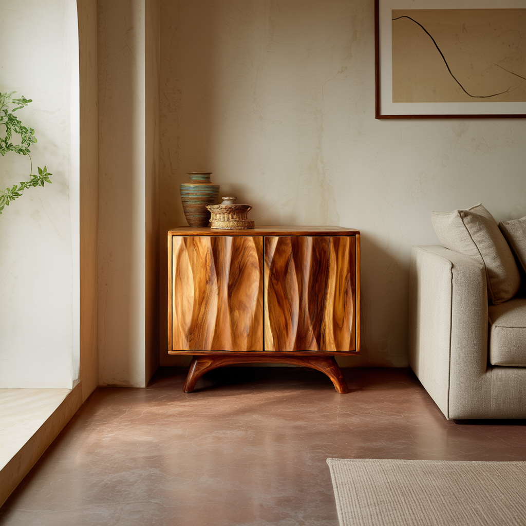 Modern Wooden Sideboard with Unique Natural Wood Grain Doors Organic Style Storage Cabinet