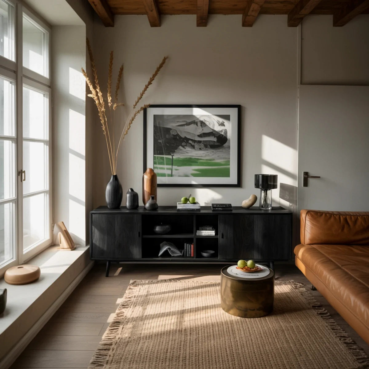 Solid Wood Sideboard Cabinet with Open Shelving for Organic Modern Homes