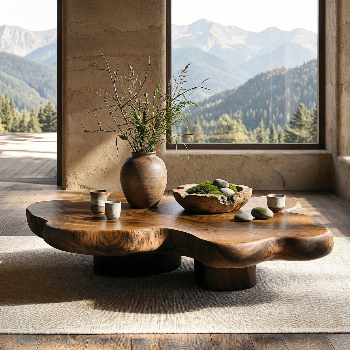 Solid Wood Organic Coffee Table for Modern Zen and Japandi Interiors