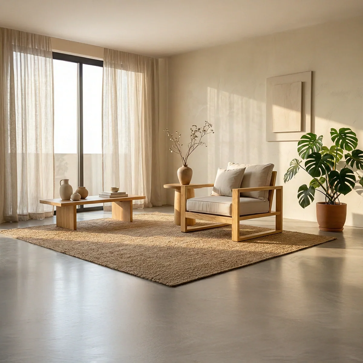 Solid Wood Lounge Chair with Cushion Handmade Wooden Armchair