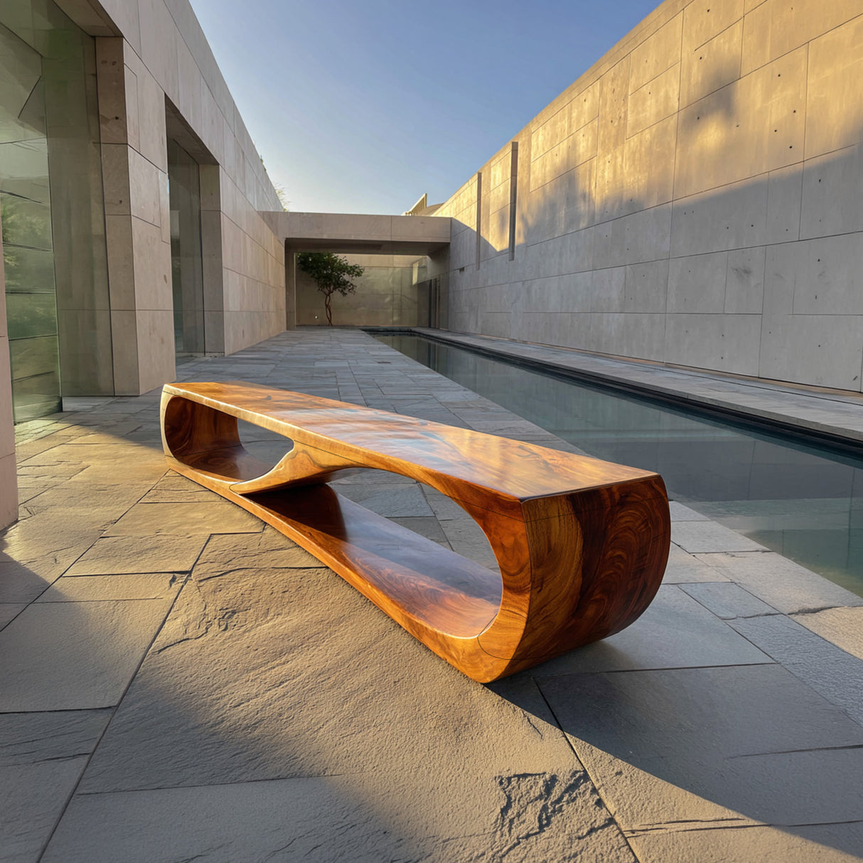 Modern Sculptural Solid Wood Bench Organic Minimalist Handmade Seating