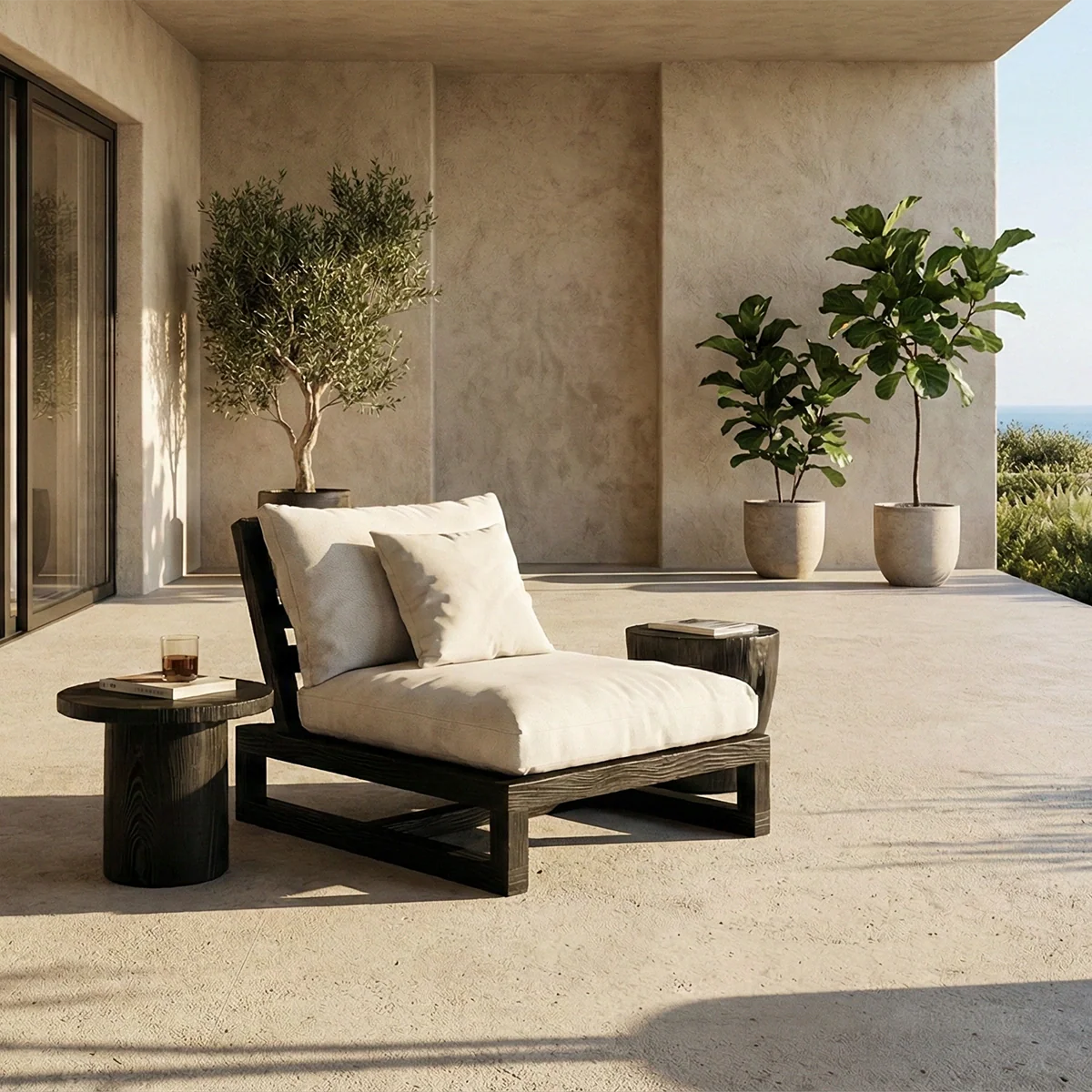 Low Solid Wood Lounge Chair with Cushion Japandi Floor Chair
